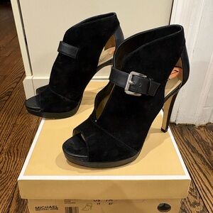 Michael Kors Black Suede Open-Toe Heels